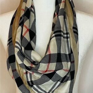 Plaid Infinity Scarf - Black, White, Red, Tan